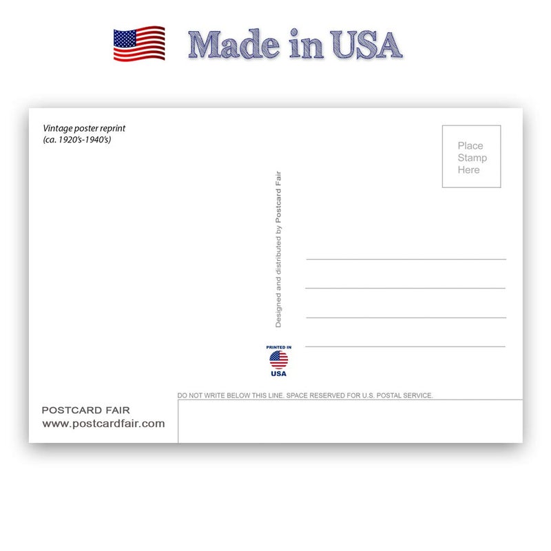 بوست كارد فير مجموعة بطاقات بريدية تضم 20 بطاقة، تحمل صور ملصقات سفر قديمة، وتُصوّر الملصقات الأصلية من عشرينيات إلى أربعينيات القرن العشرين. تشكيلة متنوعة من البطاقات البريدية المعاد طباعتها. صُنعت في الولايات المتحدة الأمريكية. - Image 2